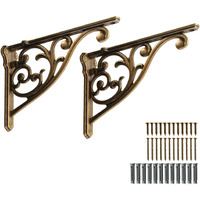 2 Pack 8 Inch Shelf Brackets  Antique Brass Shelf Brackets Metal Bracket For Shelves Ornate Heavy Duty Decorative Wall Brackets For Shelves(2  Antique Brass)