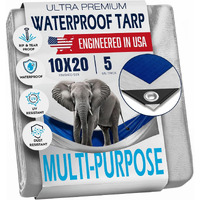 10X20 Tarp Waterproof Plastic Tarp With Grommets Every 18 Inches - 5 Mil - Multipurpose Water Proof Rain Cover  Outdoor  Garden  Camping  Emergency Survival (Reversible Tarpaulin  Blue And Silver)