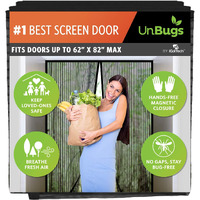Unbugs Magnetic Screen Door - Fits French Door & Double Doors Up To 62 X 82 Inches Max - Pet & Kid Friendly  Self-Closing - Hands Free Magnet Closure Keeps Bugs Out & Breeze In
