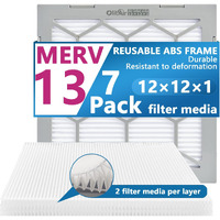 Olitair 12X12X1 Merv 13 Air Filter Ac Furnace Air Filter Reusable Abs Plastic Frame  7 Pack Replaceable Filter Media (Actual Size: 11 3/4"" X 11 3/4"" X 3/4"")