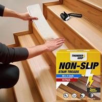 Thunder Grip 40""X4"" Clear Non-Slip Stair Treads For Wooden Steps (18-Pack) - Self Adhesive Strips - Transparent Indoor