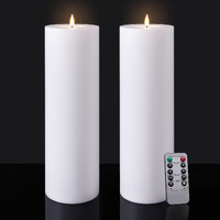 Large Flameless Led Candles Outdoor: 12"" X 4"" Battery Operated Pillar Candles Flickering With Timer Waterproof Fake Electric Candles With Remote For Patio Porch Lanterns (White Set Of 2)