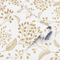 Heroad Peel And Stick Wallpaper 196"" X 17.3"" White Contact Paper Gold Floral Wall Paper Modern Boho Removable Contact Paper For Cabinets Drawers Bedroom Self Adhesive Vinyl Papel Tapiz Para Pared