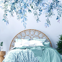 Vepret Blue Plants Leaves Wall Decals Peel And Stick  Large Floral Flowers Vinyl Wall Stickers  Removable Vine Home Decor Art For Bedroom Living Room Classroom Office