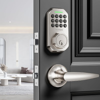 Vchoo Keyless Entry Door Lock Deadbolt With Handle Set Smart Locks For Front Door With Lever Handles Auto Locking  Anti-Peeping Password  Easy Installation For Homes Hotel Bedroom Doors Satin Nickel