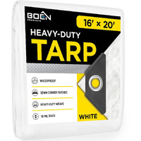 Heavy Duty Tarp Waterproof Large Cover |White  16' X 20' 10 Mil Thick | Rip Proof Tarps | Thick Weave Material  Uv Resistant Great For Tarpaulin Canopy Tent  Boat  Rv Or Pool Cover