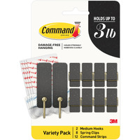 Limited Edition Hooks And Clips  Soot  3 Lb Capacity  2 Hooks  8 Clips And 12 Strips/Pack