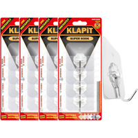 Klapit Super Hook - Heavy-Duty Adhesive Clear Wall Hooks  Holds Up To 11 Lbs  Waterproof  No Damage  Easy Install On Tile  Wood  Stone  Glass & Metal - Made Of Steel (Clear  16Pc)