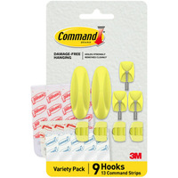 Command Mixed Hooks Pack - 9 Citron Hooks  13 Designer & Indoor Strips (2 Medium  3 Small; 4 Clear Cord Clips  5 Small Strips)