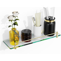 Kocok Glass Shelf For Bathroom 16-Inch Gold Glass Bathroom Shelf Modern Stainless Steel Tempered Glass Floating Glass Shelf For Wall Mount Accessories