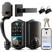 Veise Fingerprint Smart Front Door Lock Set  App Control  Keyless Entry Door Lock With Handle  Smart Deadbolt  Emergency Power Port  Digital Touchscreen Keypad  Auto Locking  Easy Install  Matte Black