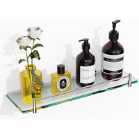 Kocok Glass Shelves For Bathroom 16-Inch Chrome Glass Bathroom Shelf Stainless Steel Floating Glass Shelf For Wall Mount Modern Accessories