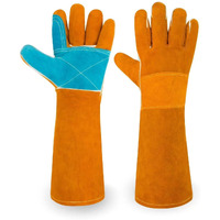 Moutclmb Animal Handling Gloves Bite Proof 17.7 Inches Welding Gloves Double Leather Reinforced Padding Dog Pet Gloves For Cat Dog Bird Falconry Snake