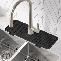 Amerner Kitchen Sink Splash Guard  10 Large Slope & Adaptable Hole Faucet Mat For Kitchen Sink  Silicone Sink Organizer Sponge Holder For Kitchen  Bathroom  Rv  Bar  14.2  X 5.1   Black