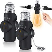 2Pcs Tobasovk 3 Prong Light Socket Adapter  Double Sides Both Support 3 Prong Light Socket To Plug Adapter  Heat-Resistant & Durable Materials Multifunctional Light Bulb Outlet Socket Adapter - Black