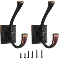 Cabdm 2 Pack Decorative Heavy Duty Towel Hooks For Hanging Robe Double Oil Rubbed Bronze Coat Hooks Wall Mounted With Screws For Key  Towel  Bags  Cup  Hat