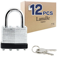 Lanube Lock Laminated Keyed Padlock (1-9/16""  40Mm)  Keyed Alike Locks  Normal Shackle Marked Black Plastic Hoop  Pack Of 12