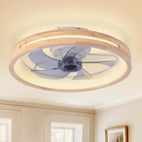 Huogme Modern Low Profile Ceiling Fans With Lights And Remote  20"" Wooden Flush Mount Reversible Bladeless Ceiling Fans With Light 3000K-6000K Dimmable Led Timing And 6 Wind Speeds