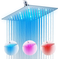 Huuke High Pressure 10 Rain Shower Head With Led  Chrome Square Anti-Clogging Fixed Shower Head  360Adjustable Brass Ball Joint & Auto-Color Changing Technology