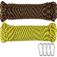 Wellmax 3/16"" X 100' Diamond Braided Polypropylene Rope With Uv Protection And Weather Resistance  Yellow/Black - 2 Pack