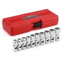 Casoman 3/8"" Drive Universal Joint Socket Set- 10 Piece Flex Socket Set  12-Point  Cr-V  Metric  10-19Mm  Mirror Chrome Finish
