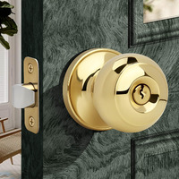 Moquin Flat Ball Entry Door Knob With Keys  Round Interior Door Knob In Polished Brass Finish  Keyed Doorknob Lock For Front Entrance