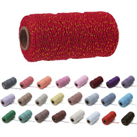 1 Roll 2Mm 109 Yard Colourful Cotton Cord Bakers Twine Diy Crafts Gift Wrapping Christmas Wedding Home Decor String Rope (Gold Wire+Red)