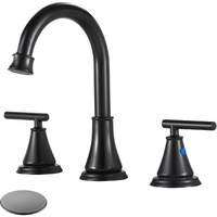 Fransiton Black 8 Inch Widespread Bathroom Sink Faucet 3 Hole  Bathroom Vanity Faucet With Metal Pop-Up Drain Assembly  2 Handle And Cupc Basin Faucet Supply Hoses