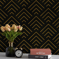 Heroad Peel And Stick Wallpaper 393""X17.3"" Black And Gold Wallpaper Geometric Wallpaper Black And Gold Contact Paper Self Adhesive Removable Wallpaper For Cabinets Waterproof Thicken Vinyl