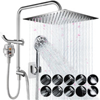 Amorix Shower Head 12"" Rain Shower Heads With Handheld Spray Adjustable Extension Arm With Low Diverter  Filtered Rainfall Shower Head High Pressure 10 Setting Hand Held Built-In Power Wash + 79"" Hose