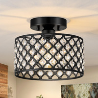 Black Crystal Ceiling Light Fixture Modern Semi Flush Mount Ceiling Lighting Fixture Round Small Chandelier For Hallway  Entryway  Laundry Room  Kitchen  Bedroom  Foyer  Bathroom  1 Light  9 Inch