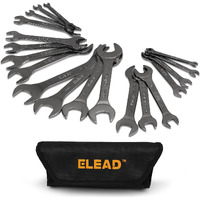 Elead Super-Thin Open End Wrench Set | 19-Piece Sae & Metric Sizes | Cr-V Nickel Plated | Ultra-Slim Design | Corrosion-Resistant | Durable Roll-Up Pouch For Mechanics