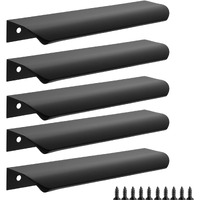 Malimali 5 Pack Black Finger Edge Pulls For Cabinets 6"" Drawer Pulls Kitchen Cabinet Handles Modern Aluminum Concealed Tab Pulls For Closet Door  Matte Black