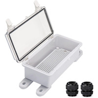 Waterproof Outdoor Electrical Box Junction Box Weatherproof Ip67 Abs Plastic Enclosure Switch Router Project Box With Mounting Plate With Wall Bracket 2 Cable Glands Clear 7.9""X3.9""X2.8""