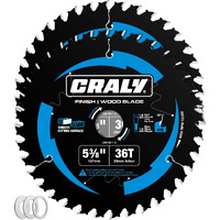 Craly 5-3/8 Inch 36 Teeth Fine Finish Wood Cutting Circular Saw Blade  20Mm Arbor  Carbide Tipped  Thin Kerf  Black Ice Coating  For Plywood  Mdf  Osb  Laminated  2-Pack(C05436Ff-2D)