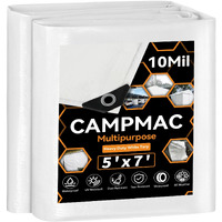Campmac White Heavy Dut Waterproof Tarp 5' X 7'  10 Mil Thick  High Durability  Rip And Tear Resistant With Metal Grommets Every 20 Inches