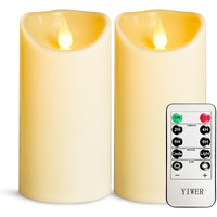 Yiwer Flameless Plastic Led Candles Pack Of 2 Battery Operated Flickering Candle With Remote Control And Timer Electric Fake Light D3 H6 Ivory Pillar