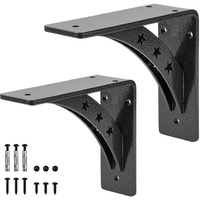 Picesa Heavy Duty Shelf Brackets Max Load 900 Lbs Premium Alloy Metal Mantel Brackets   (Set Of 2) Fireplace Mantel Brackets - Countertop Support Brackets (Black-Metallic Silver  6 Inch X 5 Inch)