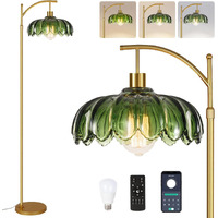 Illmtw Gold Floor Lamp For Living Room Bedroom Mid Century Modern Standing Lamp With Remote Dimmable Brass Tall Lamp Vintage Retro Green Glass Arc Floor Flower Floor Light Boho Bohemian