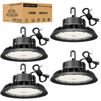 Jc-Lgl Ufo Led High Bay Light 100W 4Pack  High Bay Led Shop Lights 14 000Lm Dimmable  6' Cable With Us Plug  Hanging Hook  Safe Rope  Etl Listed Led High Bay Light For Warehouse Factory Barn Shop