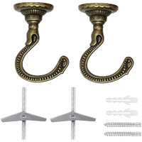 Evsteluo Large Swag Ceiling Heavy-Duty Hooks With Complete Hardware Kit - Ideal For Hanging Plants  Ceiling & Drywall Installation (2 Sets Antique Brass)