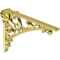 Khtumeware Polished Brass Shelf Bracket 6 Inch  Decorative Brackets For Shelving  Heavy Duty Bright Gold Ornate Shelf Bracket  Hardware Included  2 Pack  5.9X4.2X1.73 Inch
