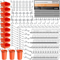 Incly 330Pcs Upgraded Pegboard Accessories Organizer Kit  Peg Board Hooks Assortment With Bins & Cups For Organizing Tools  Fit 1/8 Or 1/4 Inch Pegboard For Garage Workshop Wall Hanging Tools