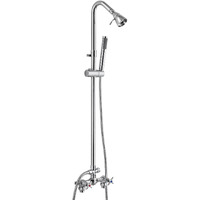 Cinwiny Polish Chrome Wall Mount Outdoor Shower Kit With Hand Held Sprayer Double Cross Handles With Adjustable Slide Bar Dual Function Exposed Shower Faucet System