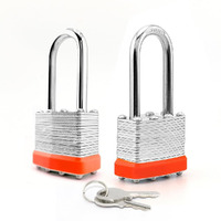 Lanube Lock Laminated Keyed Padlock (1-9/16""  40Mm)  Keyed Alike Locks  Long Shackle Marked Orange Plastic Hoop  Pack Of 2