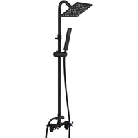 Cinwiny Wall Mounted Outdoor Shower System Matte Black 6"" Square Rainfall Shower Head With Hand Held Spray Double Cross Handles With Adjustable Slide Bar Two Function Exposed Shower Kit