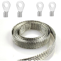 Tinned Flat Copper Braid Cable 11Mm Flat Copper Braided Ground Strap Wire  Flexible Shielding Wire Mesh(16.4Ft)