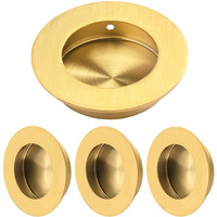 Homotek 4 Pack Round Sliding Closet Door Handles Diameter 2-1/2 In(65Mm) Brushed Gold Flush Pocket Pulls Recessed Bypass Door Handles  Stainless Steel Barn Door Finger Pull Set