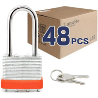 Lanube Lock Laminated Keyed Padlock (1-9/16""  40Mm)  Keyed Alike Locks  Long Shackle Marked Orange Plastic Hoop  Pack Of 48
