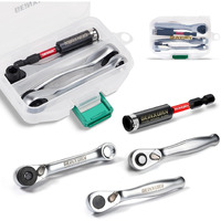 Geinxurn Mini Ratchet Wrench& Bit Holder Set 4 Pcs  1/4"" Drive Ratchet Handle Wrench  72-T Quick-Release Reversible Socket Wrench  Impact Extension Bit Holder With Case